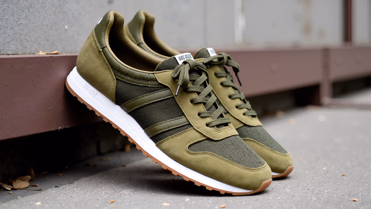 Elegant olive green sneakers with a sleek design, perfect for casual wear.