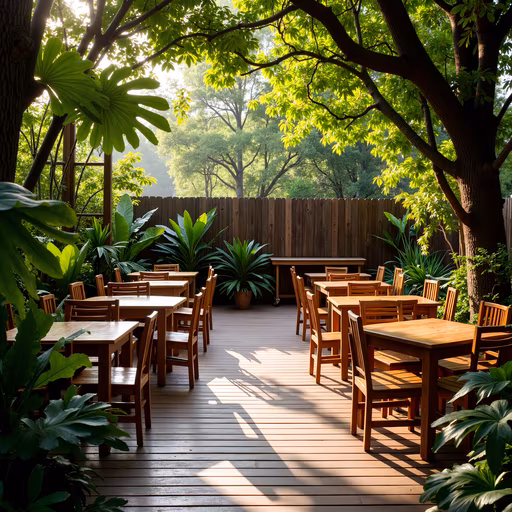 Outdoor Café Under Sunlit Trees