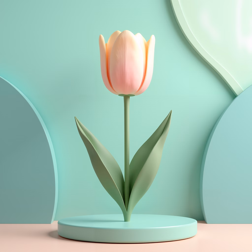 Soft pastel tulip on a minimalist teal background.