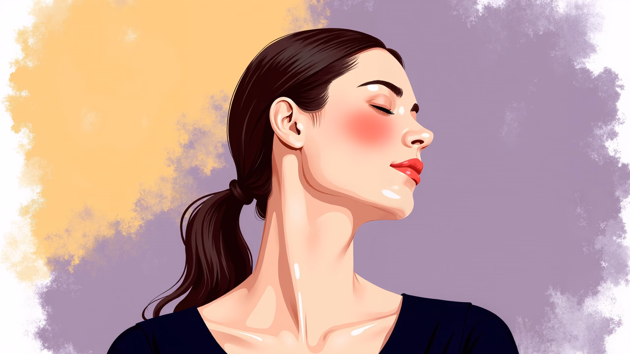 A tranquil profile illustration of a woman with closed eyes, set against a soft yellow and purple background.