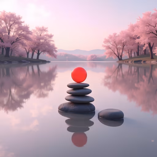 Red Sphere Balancing on Stones