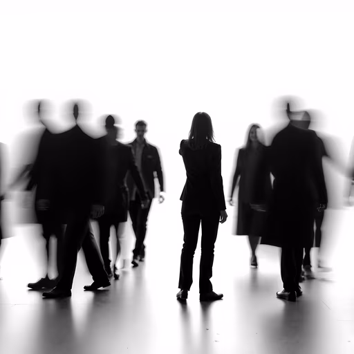 Silhouette of a Woman Among Blurred Figures