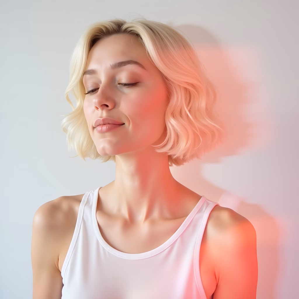 Soft pastel portrait of a relaxed individual with closed eyes, set against a gentle gradient background.