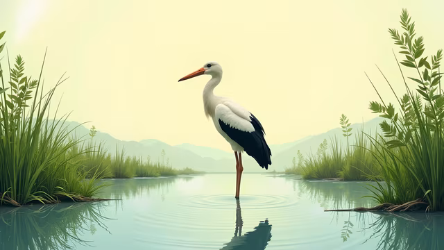 Stork in Serene Pond