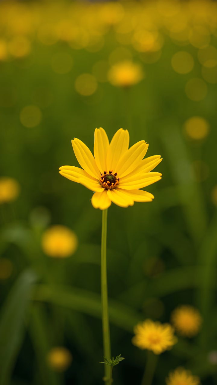 Bright yellow sunflower against a lush green field, symbolizing vitality and summer joy.