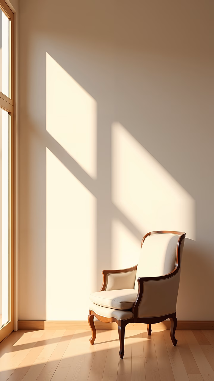 Classic armchair in a sunlit room, evoking tranquility and warmth.