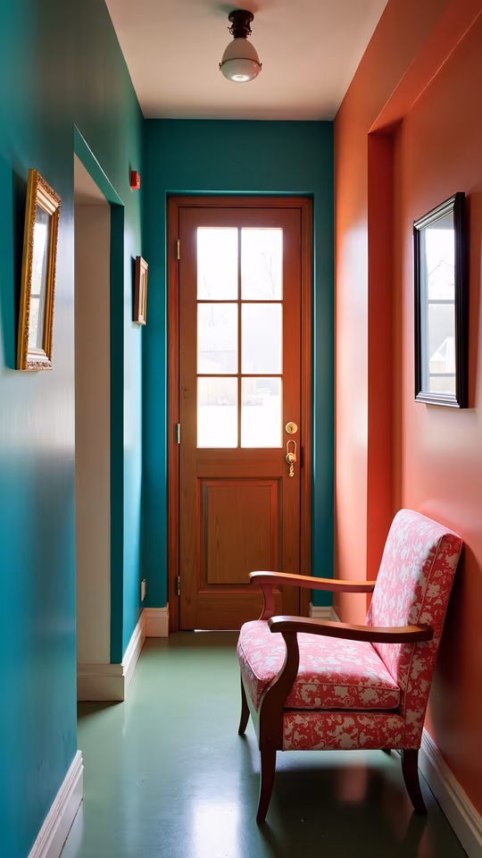 Teal and Coral Hallway