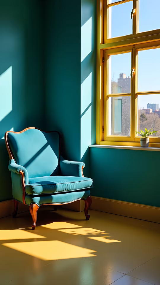 Teal Armchair in Sunlit Room