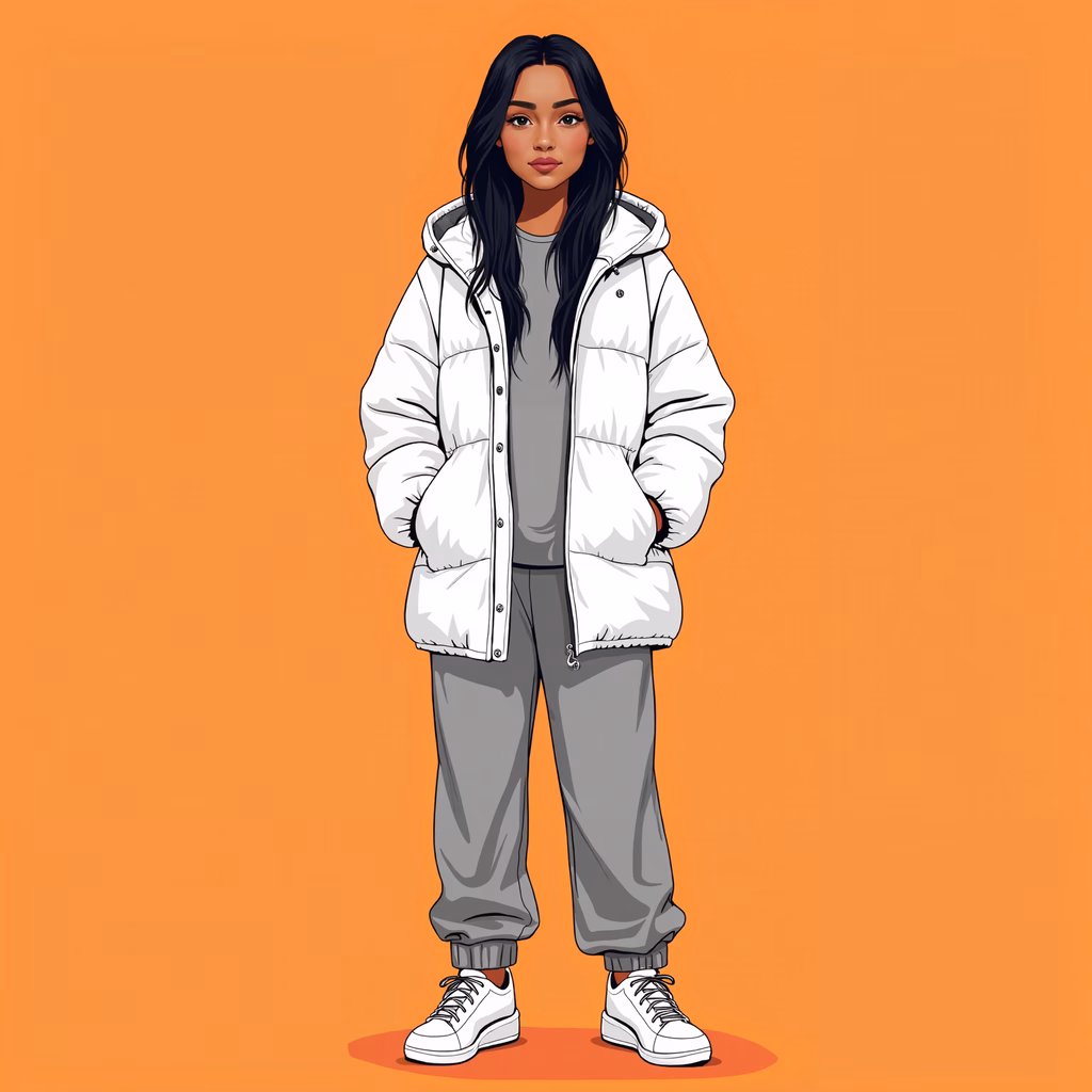 Minimalist urban fashion illustration with bold colors and clean lines.