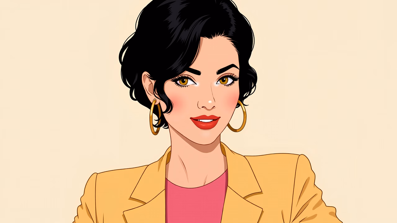 Vintage Glamour Illustration featuring a stylishly dressed subject with bold lines and warm tones.