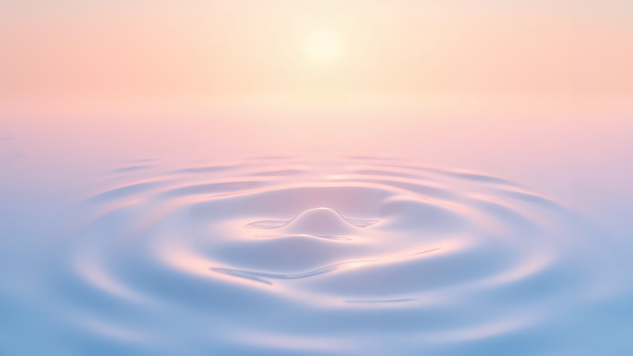 A tranquil water ripple reflecting the sunset's warm and cool tones.