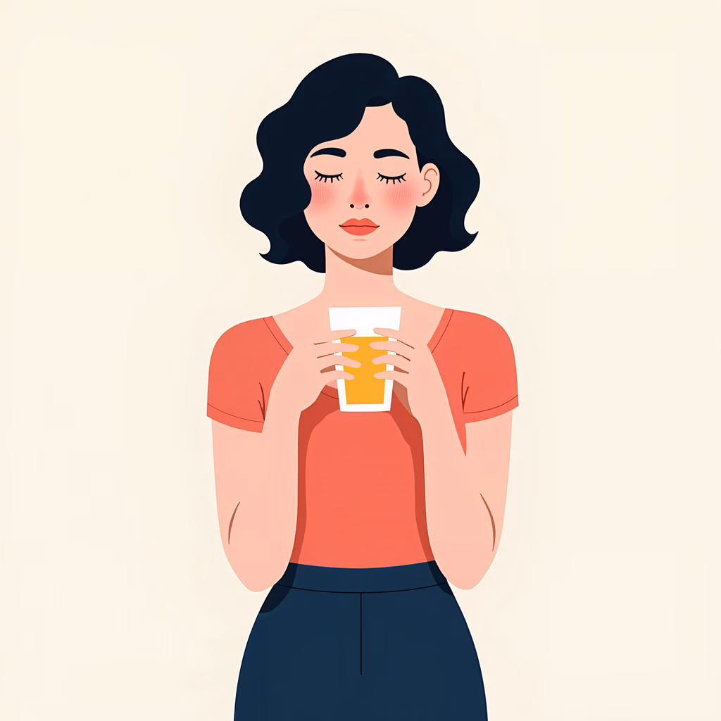 A serene illustration of a woman enjoying a warm beverage.