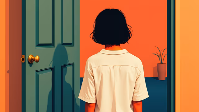 Woman Standing Before Green Door