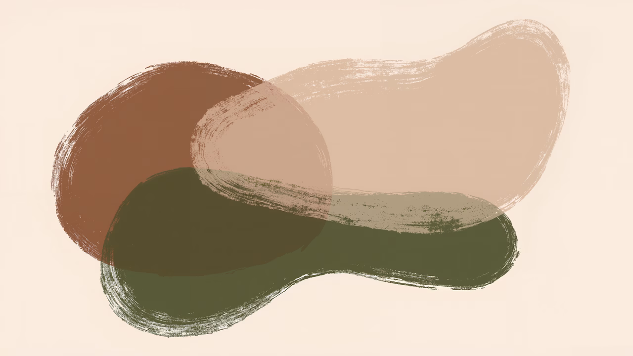Abstract brushstrokes in earthy tones create a serene and organic composition.
