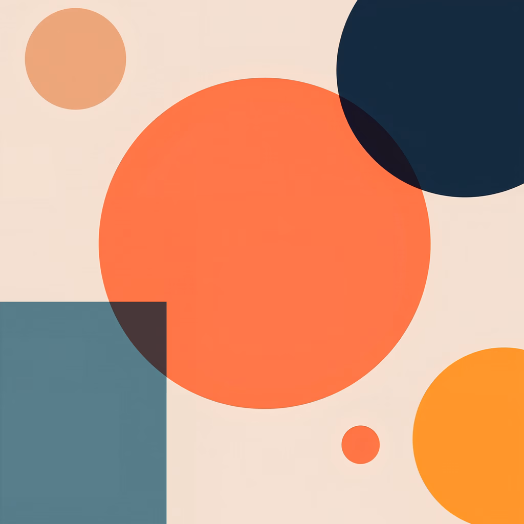 Bold geometric shapes in a modern color scheme create a dynamic abstract illustration.