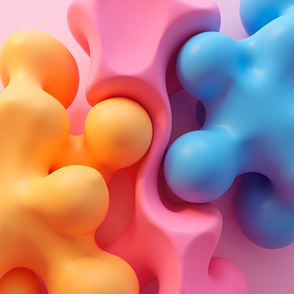 Vibrant abstract shapes in bold colors create a dynamic and fluid visual experience.