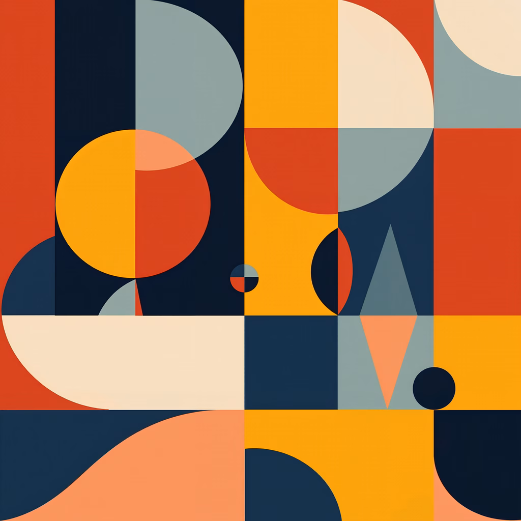 Vibrant geometric shapes in a dynamic abstract composition.