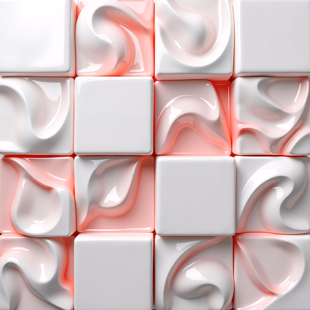 Abstract cubes with smooth edges and soft pink and white tones.