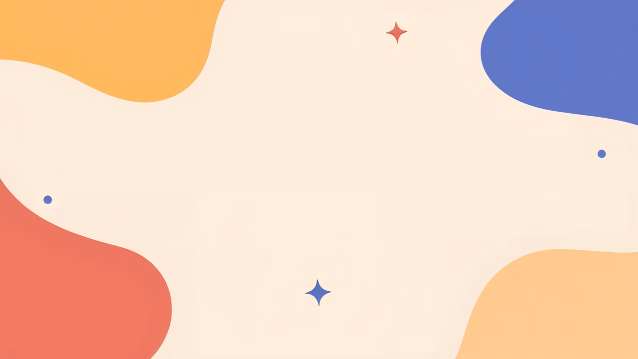 Minimalist abstract shapes in warm colors on a beige background.