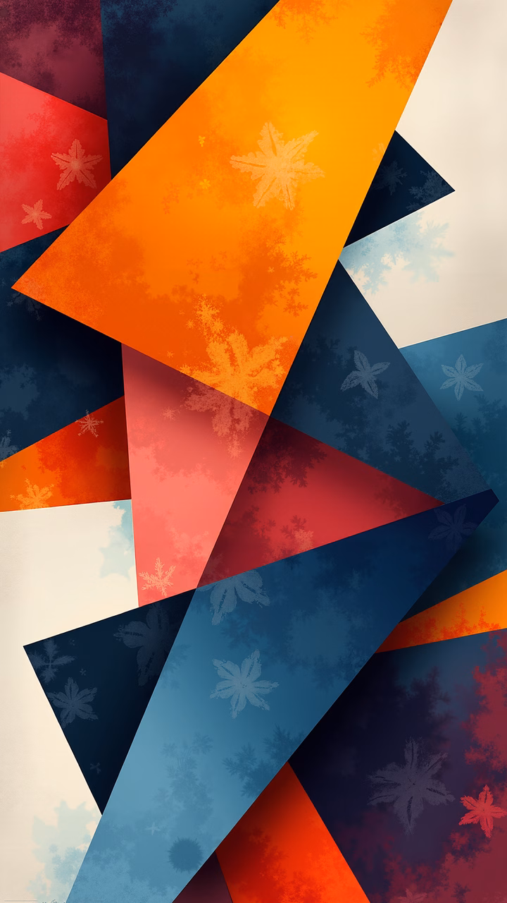 Vibrant geometric abstract with snowflake motifs, modern art
