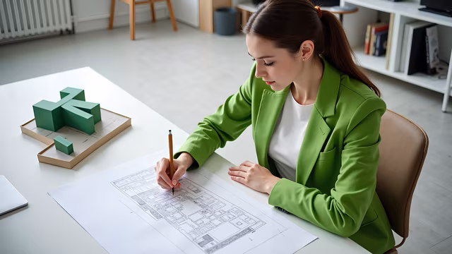 Architect Sketching Blueprint