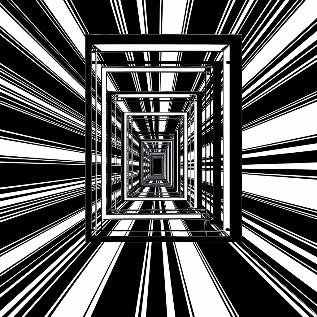 Stunning black and white optical illusion with nested rectangular frames creating a mesmerizing effect.