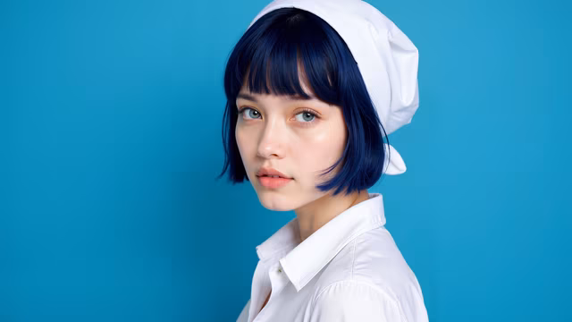 Blue-Haired Chef Portrait