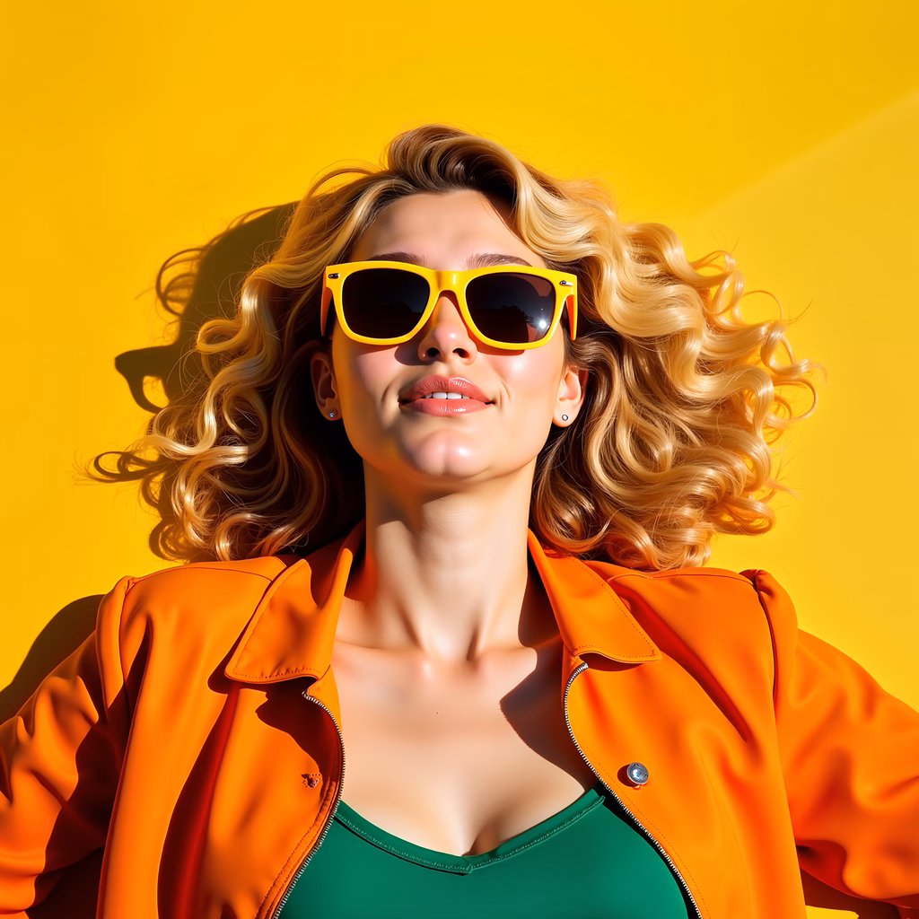 Bright yellow sunglasses on a sunny day, fashion photography