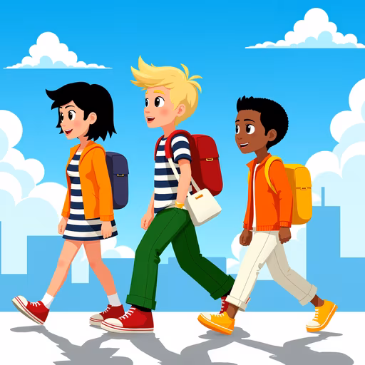 Children Walking Together Illustration