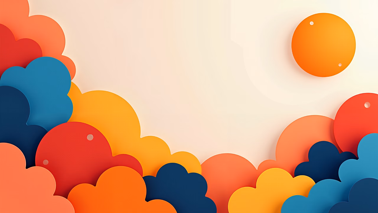 Vibrant, colorful clouds create a joyful and whimsical atmosphere.
