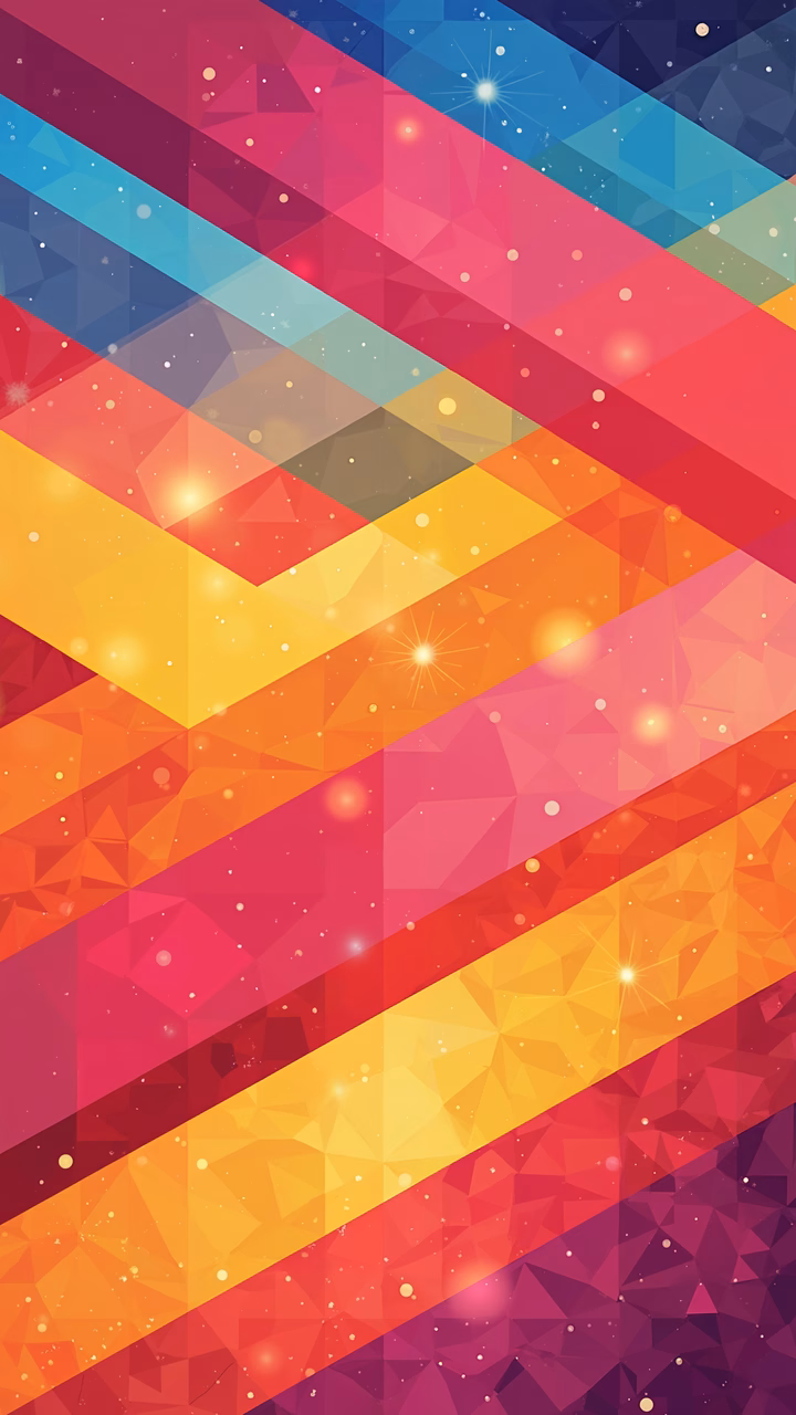 Vibrant geometric abstract with warm colors and dynamic shapes.