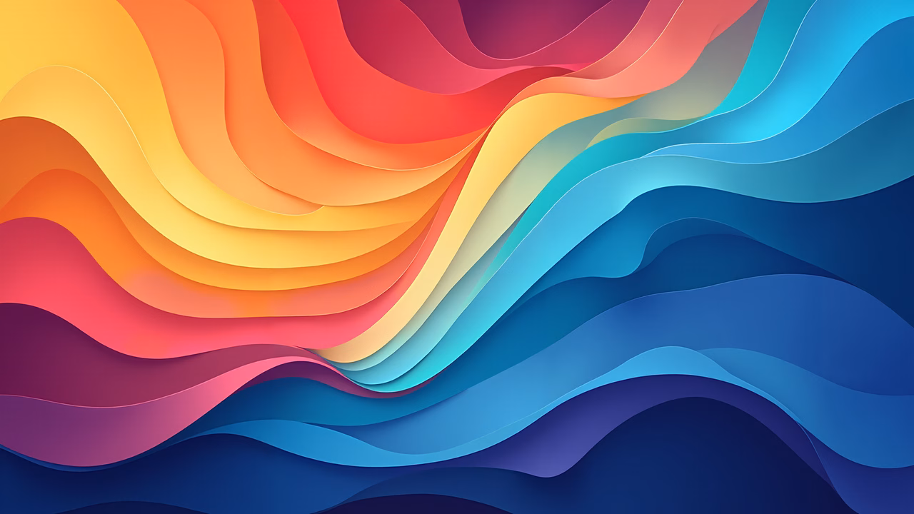 Vibrant, colorful waves in an abstract illustration style.