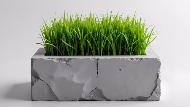 Concrete Planter with Vibrant Grass