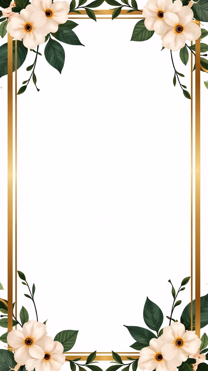 Elegant floral frame with gold accents and soft colors for a luxurious look.