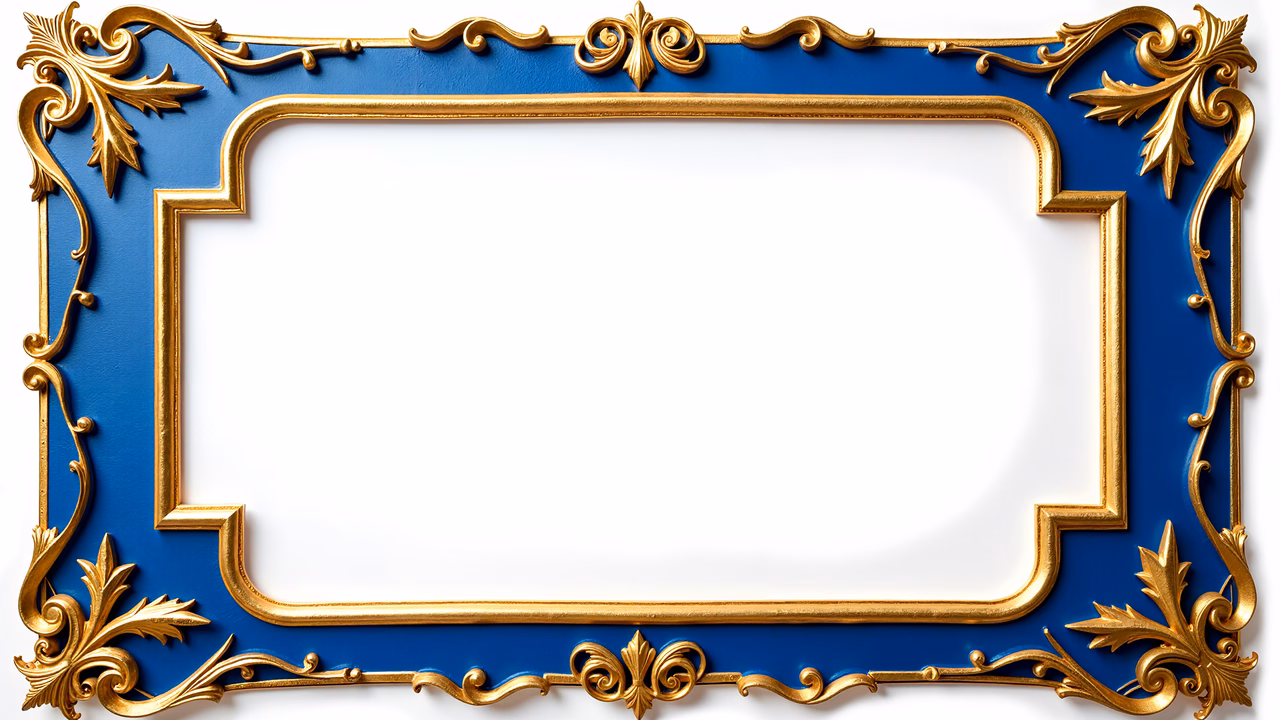 Luxurious gold frame with intricate blue design
