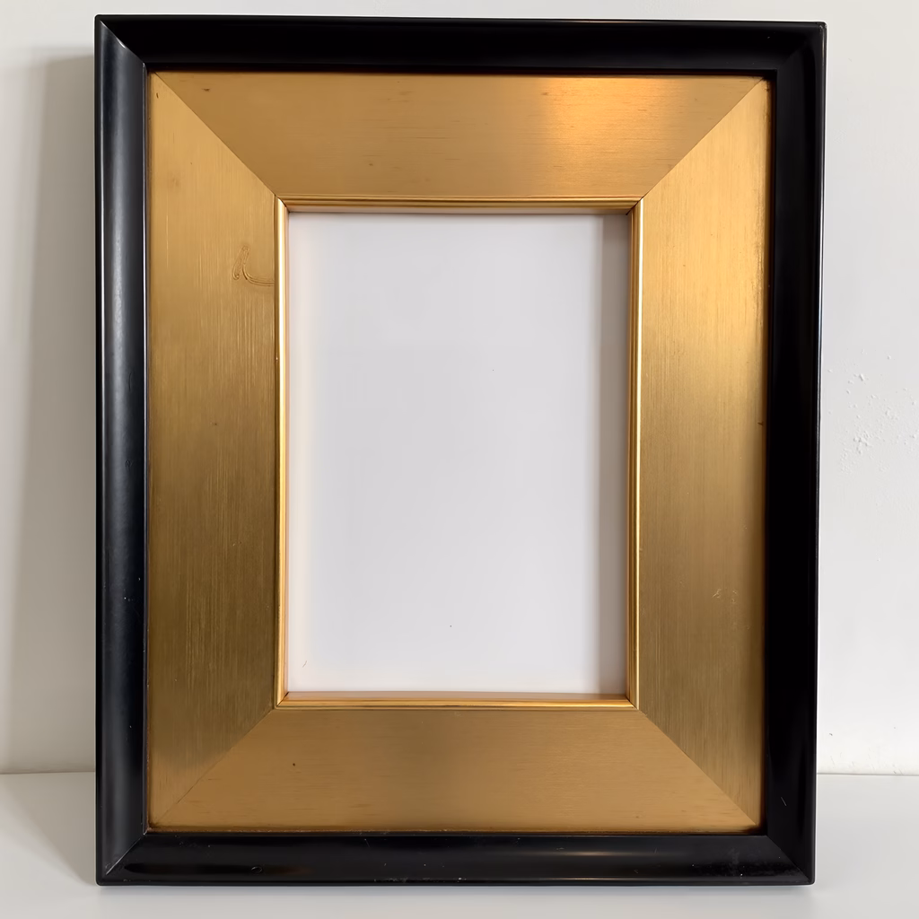 Minimalist black-framed empty canvas against white backdrop.