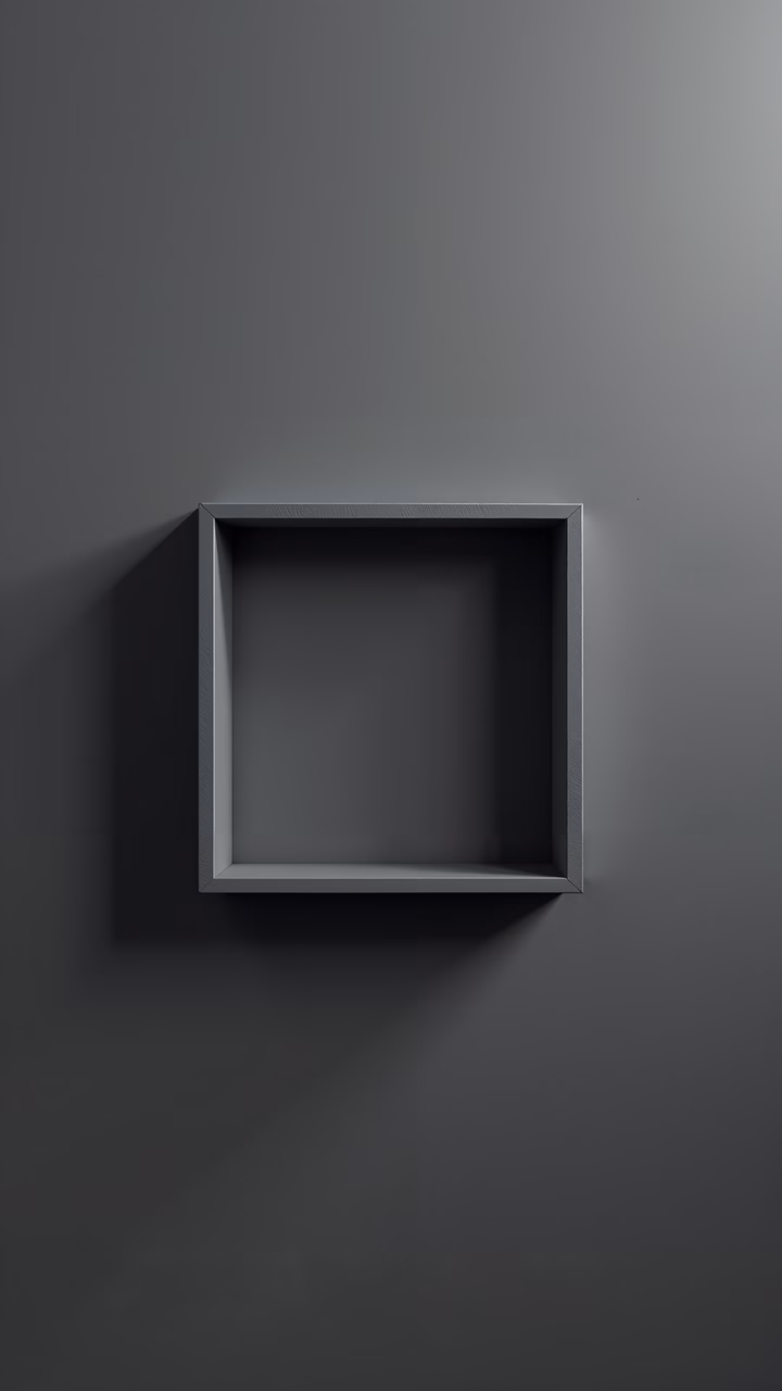 Minimalist black frame on a gradient gray background.