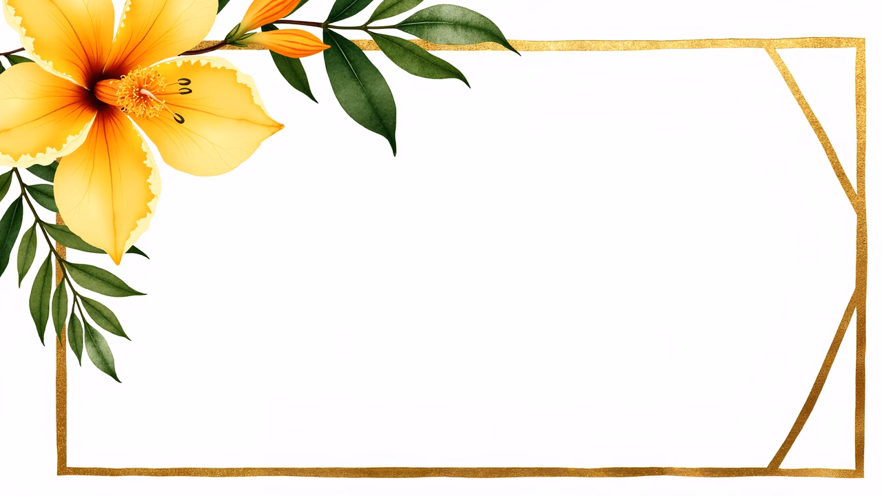 Elegant floral frame with vibrant colors and golden accents.
