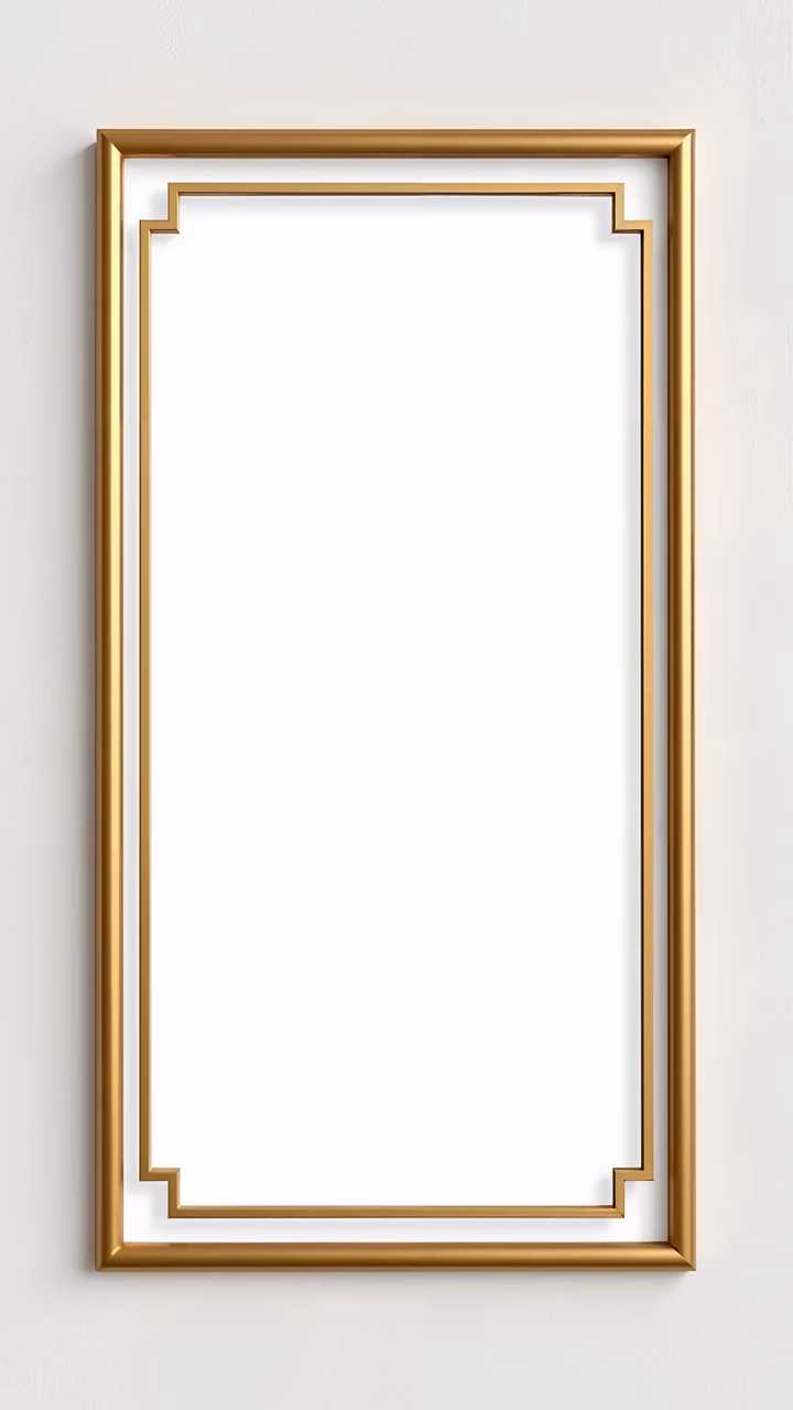 Minimalist gold frame with geometric design on white background