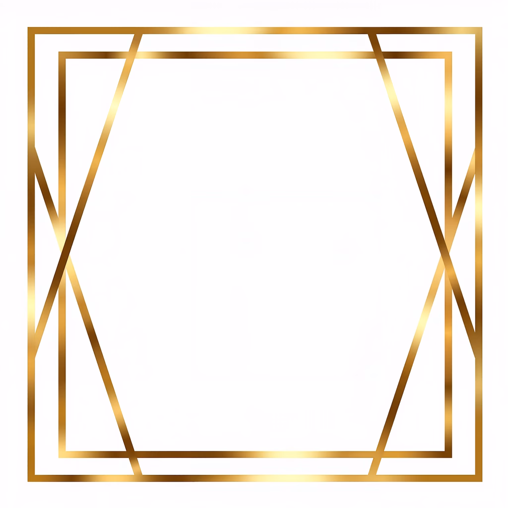 Minimalist golden geometric frame on white background