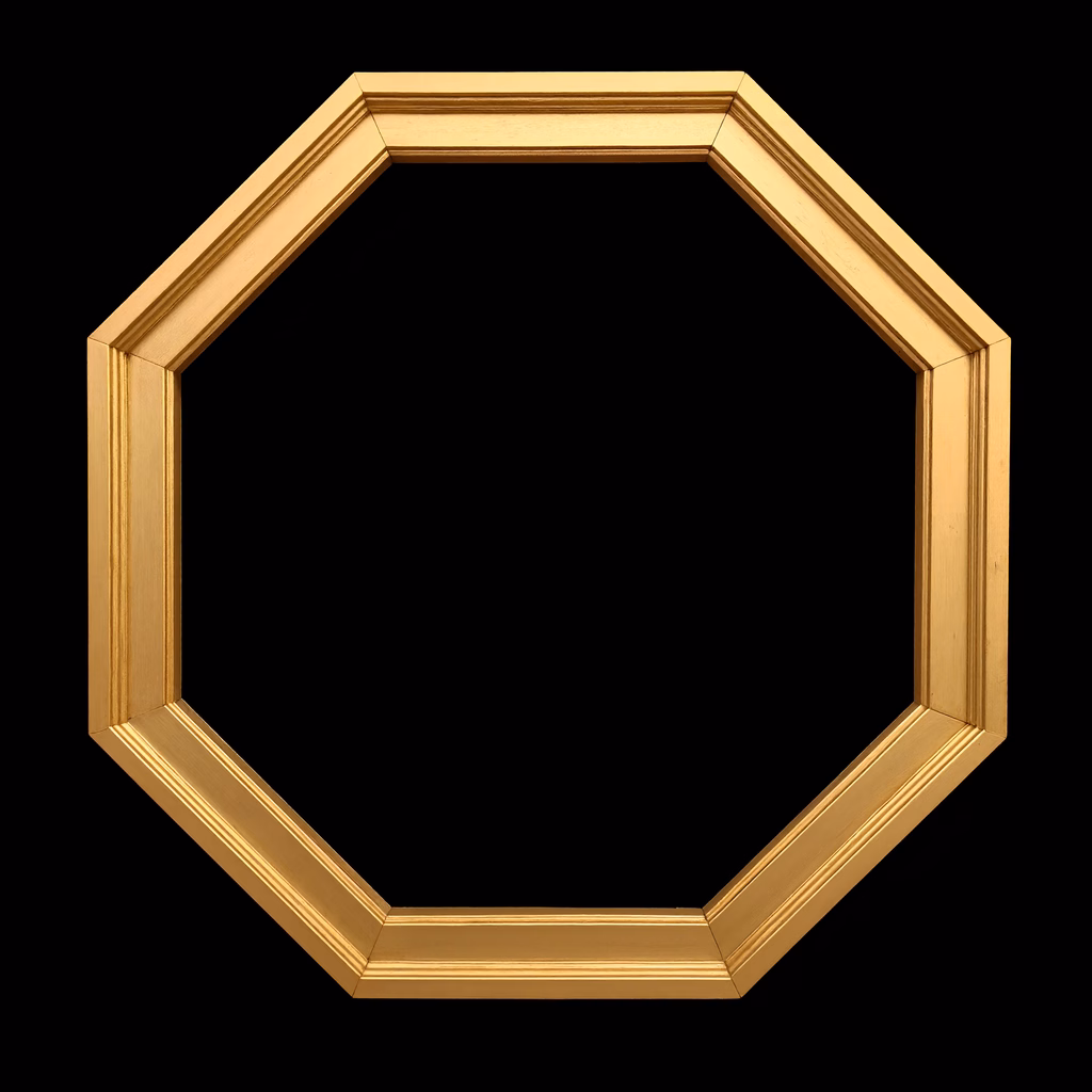 Golden octagonal frame with intricate molding design