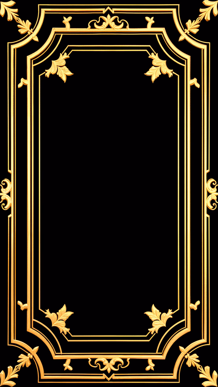 Elegant golden ornamental frame on black backdrop