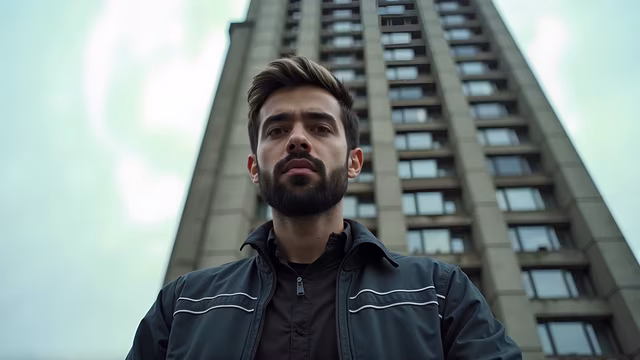 Man in Front of Skyscraper