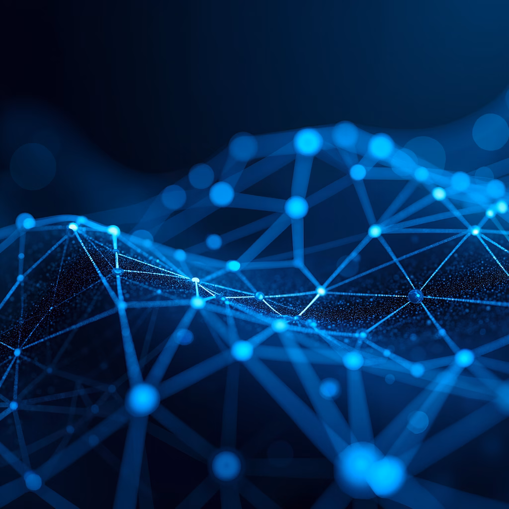 Cool blue network connections on a dark background, symbolizing technology and data.