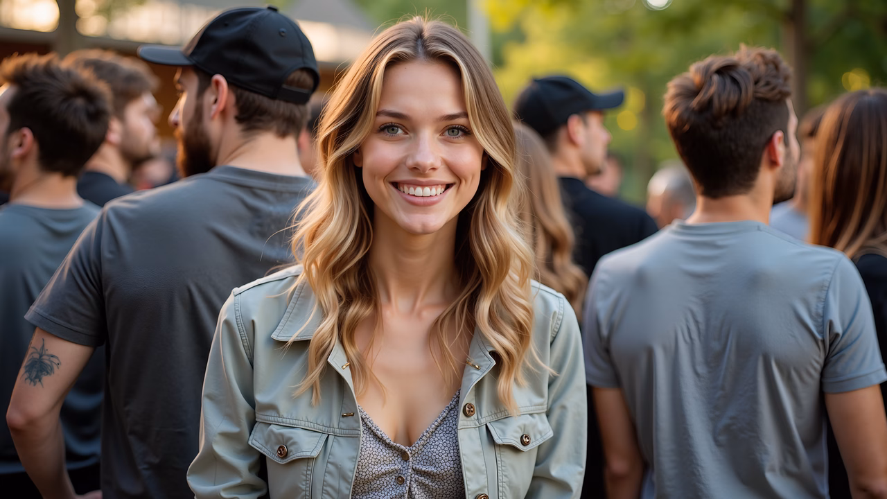 Casual outdoor gathering with warm sunlight and friendly vibes.