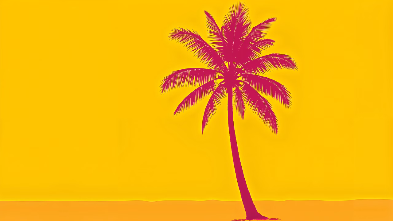 Stylized palm tree silhouette on a sunny backdrop, ideal for summer themes.