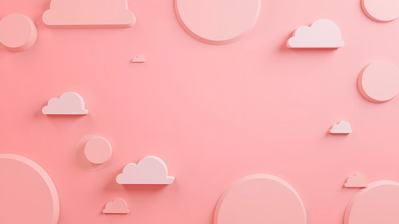 Minimalist pastel pink sky with soft clouds and circles.