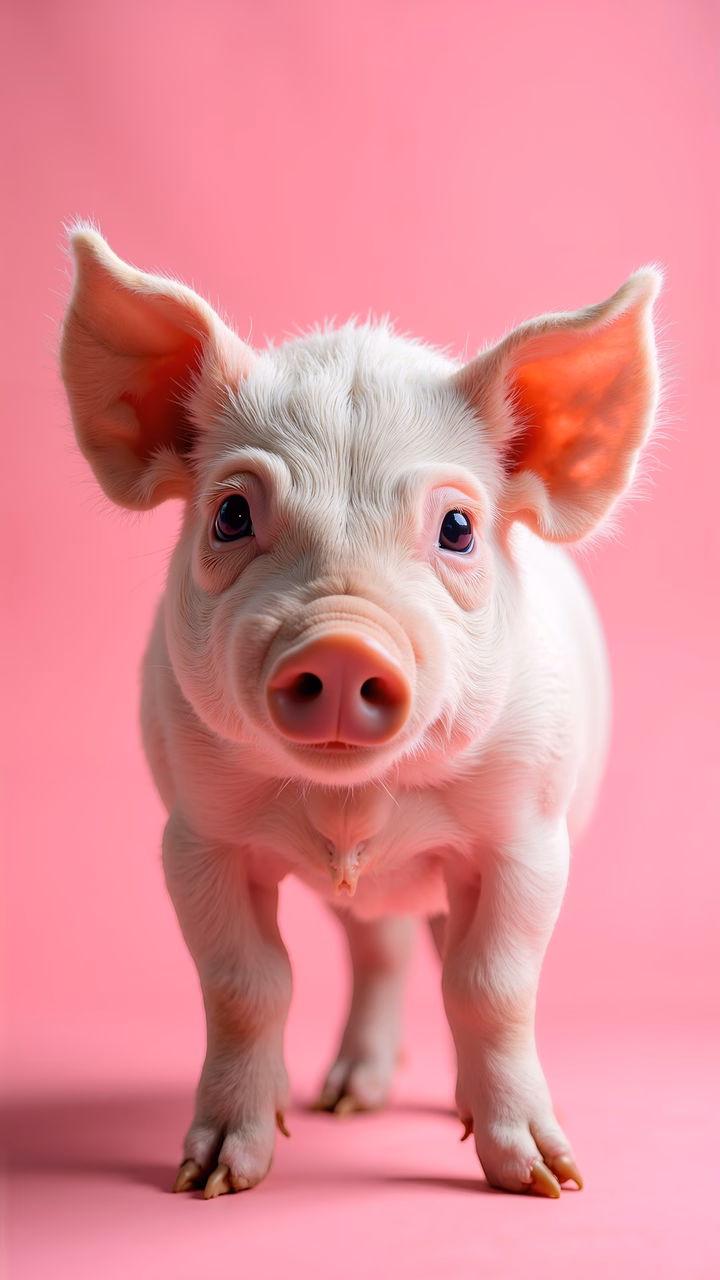 Adorable piglet against a pink backdrop