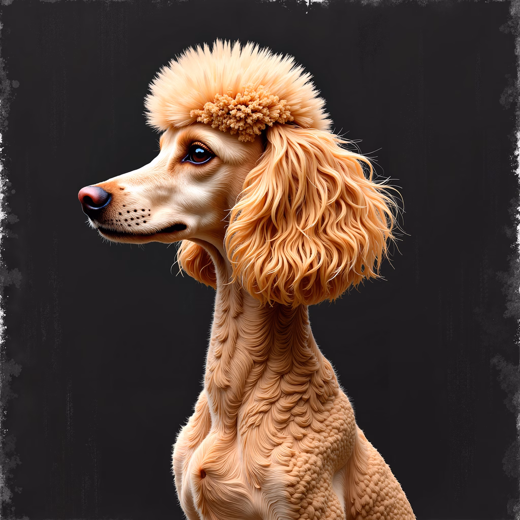 Detailed illustration of a poodle with elegant grooming against a dark background.