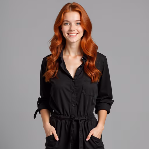 Red-Haired Woman in Black Shirt
